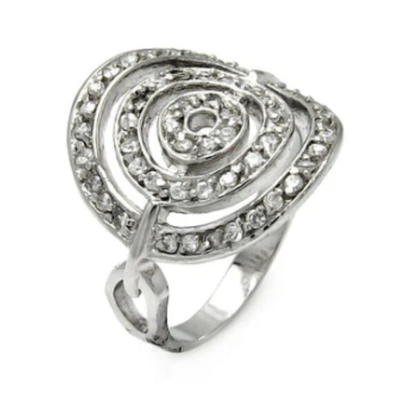 Silver 925 Rhodium Plated Bent Target CZ Ring - Picture 5 of 5